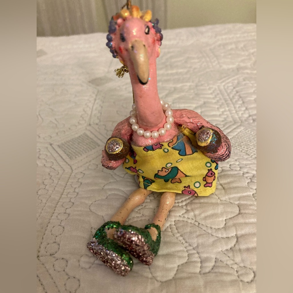 December Diamonds ornament Retired Flo Flamingo no box 6 1/4” x 3”